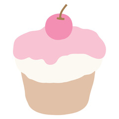 Illustration of strawberry cupcake with cherry for sweet dessert, brunch, menu, cafe, restaurant, recipe, baking book, food, snack, cute patches, grocery shopping, supermarket, birthday party cake