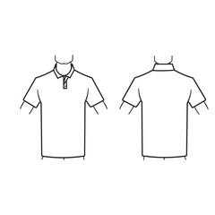 Isolated Outline vector illustration unisex short sleeve collared shirts - sizing chart, for cloth template size label