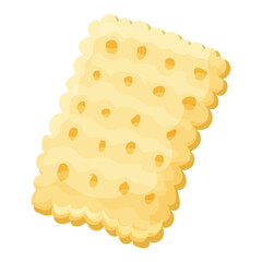 Cracker cookie biscuit snack in cartoon style isolated on white background. Crunchy lunch, salty food