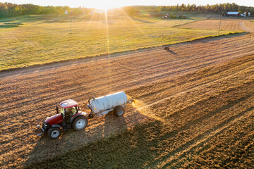 Aerial view of tractor working in field