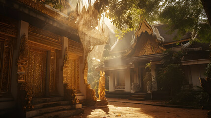 Obraz premium An awe-inspiring photo of a religious shrine illuminated by golden rays of sunlight