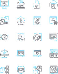 Digital Defense linear icons set. Cybersecurity, Encryption, Firewall, Malware, Phishing, Identity, Breach line vector and concept signs. Authentication,Vulnerability,Intrusion outline illustrations