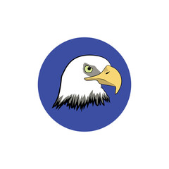 Vector angry bald eagle on blue circle.