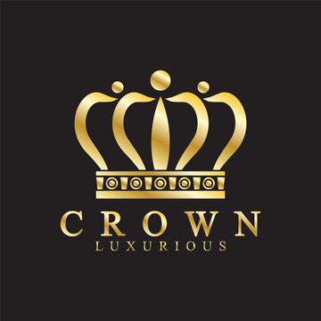 Gold crown icons. Queen king golden crowns luxury Logo Design Vector on black background