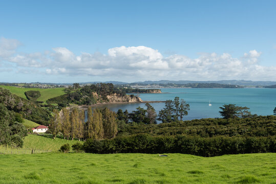 Elevated view across Kawau Bay, with Scandretts Bay in the foreground. Scandrett Regional Park, Auckland, New Zealand.g