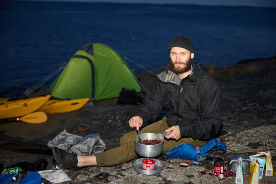 View of tourist camping at sea