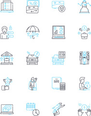Virtual commerce linear icons set. E-commerce, Online shopping, Digital marketplace, Web-based, Cybermall, Virtual shop, Internet sales line vector and concept signs. Electronic transactions,Digital