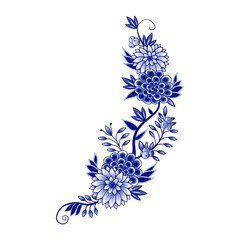 Blue and white bouquet of abstract flowers.  Design elements on a white background. Chinese style decoration. Floral vector template.
