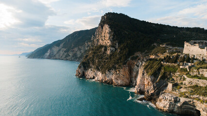 View of Portovenere Byron Cave by drone