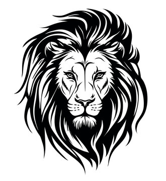 Lion face front view vector art image logo template, sticker and tattoo design on white background.