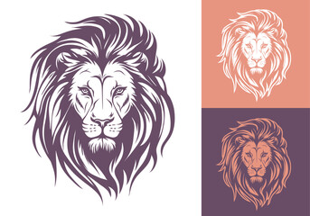 Obraz premium Lion head company logo vector line art illustration on black and white background. Lion face and mane business logo design.
