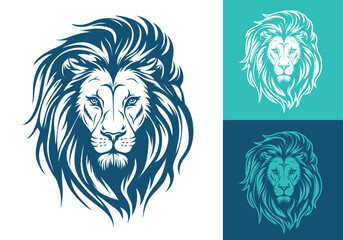 Lion face front view logotype line art eps vector art image illustration. Lion head with mane hair business company logo design and brand identity graphic.
