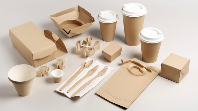 a set of paper kitchen utensils. concept of ecology. 