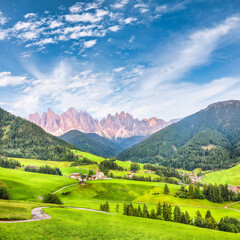 Fototapeta na wymiar Fabulous scene of magnificent Santa Maddalena village in Dolomites.
