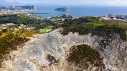 Aerial view of Solfatara of Pozzuoli, near Naples, Italy. It is a dormant volcano and part of the...