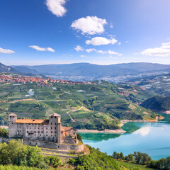 Fabulous  View of the Cles Castel, the Santa Giustina Lake and lots of apple plantations.