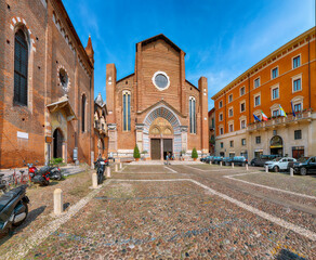 Gorgeous View of Basilica di Santa Anastasia catholic church of Dominican Order in Piazza Santa Anastasia square in Verona.