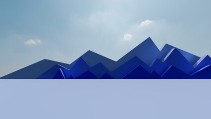 3d render geometric pattern of blue mountains silhouette abstract landscape background