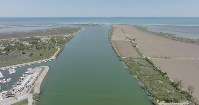 Delta de l'Ebre. Mouth of the Ebro River. Riumar, Tarragona.Natural park in Catalonia, Spain. Mediterranean sea. Flat color, log shot.