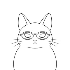 メガネをかけている猫（線画）