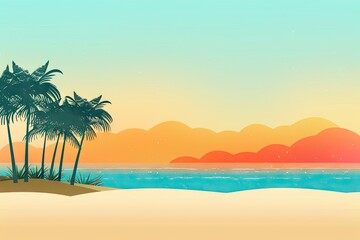 Fototapeta na wymiar A beach scene with palm trees and the ocean. AI generative image.