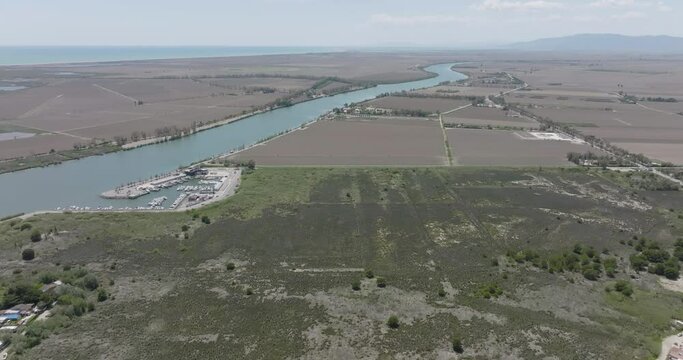 Delta de l'Ebre. Mouth of the Ebro River. Riumar, Tarragona. Natural park in Catalonia, Spain. Mediterranean sea. Flat color, log shot.