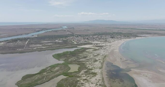 Delta de l'Ebre. Mouth of the Ebro River. Riumar, Tarragona. Natural park in Catalonia, Spain. Mediterranean sea. Flat color, log shot.