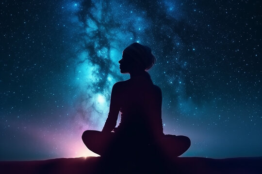 Yoga meditation in the night space Generative AI