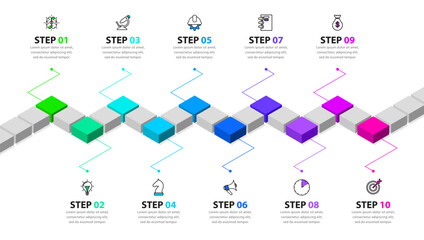 Obraz premium Infographic template. Isometric line with 10 steps
