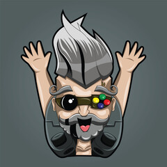 cute chibi old man happy