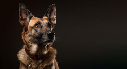 Dog portrait against a dark background, pet portrait