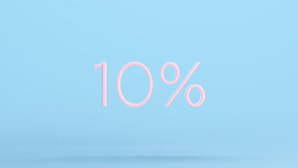 Pink 10% Percent Sign Text Business Sale Price Off 10 % Ten Discount Symbol Kitsch Blue Background 3d illustration render digital rendering
