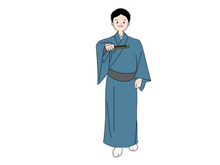 扇子を持って日本舞踊のお稽古をする男性　png