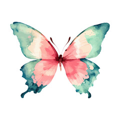Fototapeta premium Colorful butterflies watercolor isolated on white background. Pink, green, brown, yellow butterfly. Spring animal vector illustration