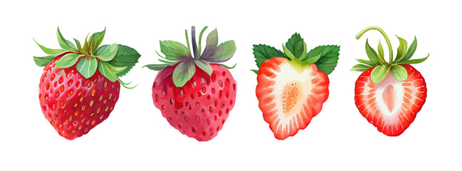 Strawberry watercolor fruit hand painted. Vegetable fresh fruit summer isolated on white background. Red berry fruit vector illustration