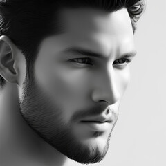 pencil portrait of a man with a beard. Generative AI