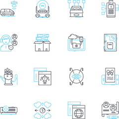 Brand awareness linear icons set. Recognition, Exposure, Visibility, Recall, Attention, Familiarity, Perception line vector and concept signs. Image,Profile,Reputation outline illustrations