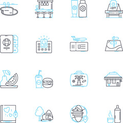 Fototapeta premium Gastronomy linear icons set. Cuisine, Flavor, Spice, Savory, Sweet, Umami, Tasty line vector and concept signs. Appetizing,Gourmet,Palate outline illustrations