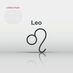 Vector leo zodiac icon in flat style. Astrology sign illustration pictogram. Leo horoscope business concept.