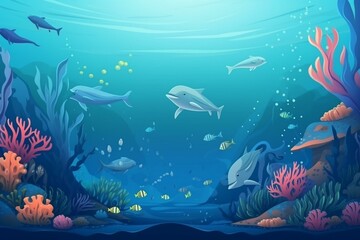 Naklejka na ściany i meble World ocean day cartoon illustration. Generative AI