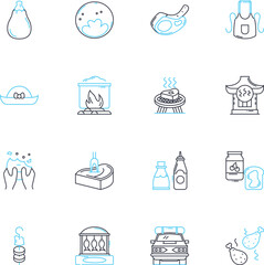 Fototapeta premium Outing linear icons set. Adventure, Excursion, Picnic, Trek, Camping, Hike, Roadtrip line vector and concept signs. Voyage,Exploration,Safari outline illustrations