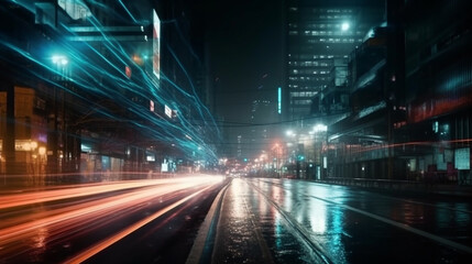 Fototapeta na wymiar Speed transport night city AI