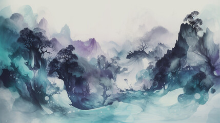 Abstract Chinese Ink purple and blue background IA