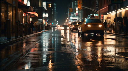 Fototapeta na wymiar Night city rain and lights background AI