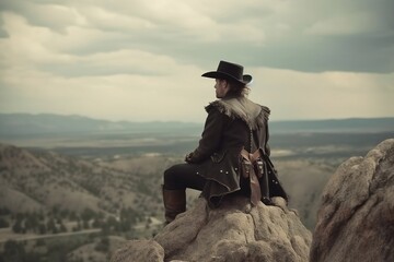 Fototapeta premium Lone cowboy gazing into the infinite 