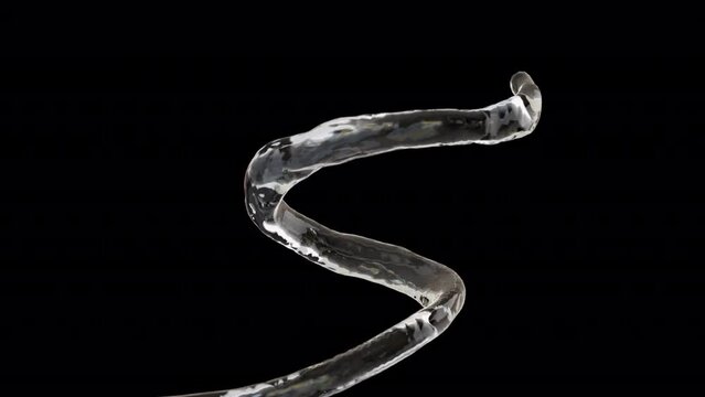 3d pure water liquid simulation movement along on the curve path with alpha matte.
