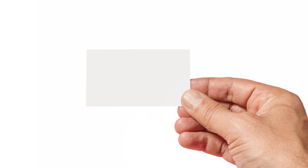 Ręka trzymająca wizytówkę wyizolowana na białym tle - obrazy, fototapety, plakaty