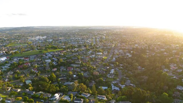 Drone view over a residential area in Howick on a coastline in Auckland, New Zealand