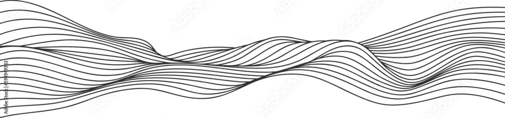 Poster Vector abstract line art wavy smooth flowing dynamic black gradient isolated on transparent background in concept luxury, wave, ocean.