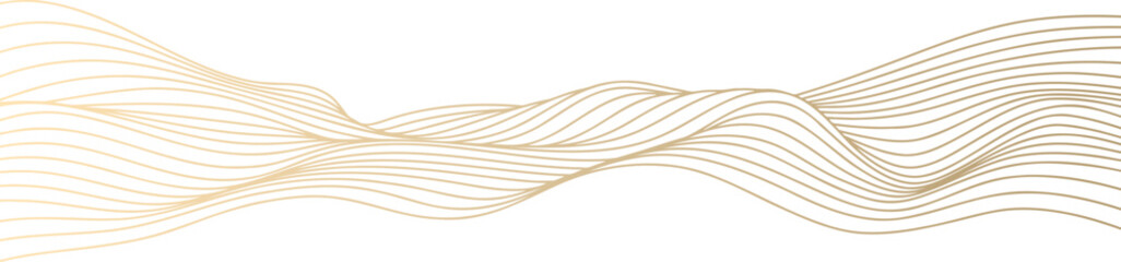 Vector abstract line art wavy smooth flowing dynamic gold gradient isolated on transparent background in concept luxury, wave, ocean.